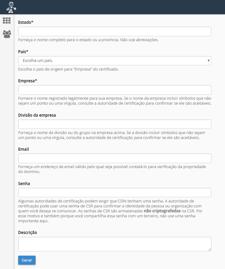 Formulario cPanel SSL