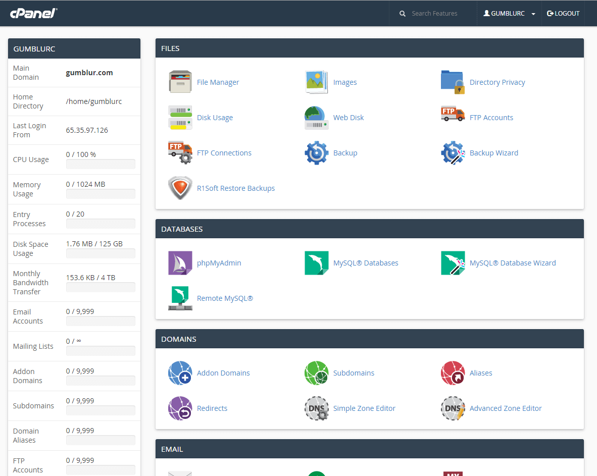 Pagina inicial cPanel